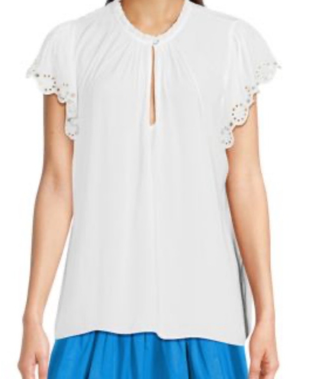 Ramy Brook top Hermine ruffle tri blouse Ivory size X-Small XS